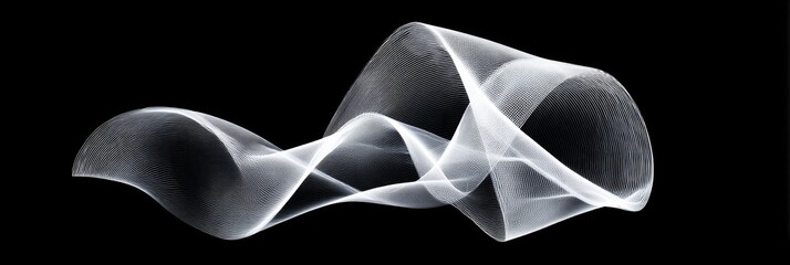 Poster - Abstract Dotted Particle Flow - Abstract symbolizing fluidity, energy, movement, elegance, and serenity. A dynamic composition of white dotted lines on a black background