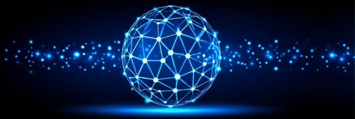 Poster - Glowing Network Sphere Abstract - Symbolizing global connection, innovation, data flow, network technology, and futuristic communication