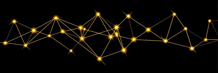 Poster - Golden Network Connections Abstract - Symbolizing connection, technology, innovation, network, and communication. A golden abstract network of lines and points on a black background