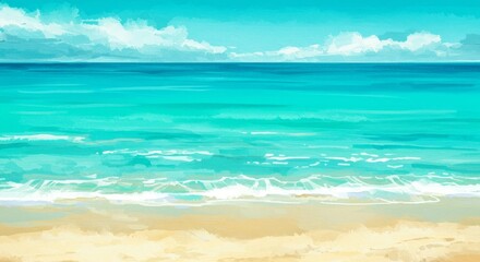  Pixel Art Beach Seascape with Blue Turquoise Water Sky and Golden Sand Photo