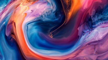 Poster - Stunning abstract piece featuring energetic swirls and gradients of blue, orange, and pink, showcasing artistic digital creativity