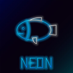 Poster - Glowing neon line Fish icon isolated on black background. Colorful outline concept. Vector