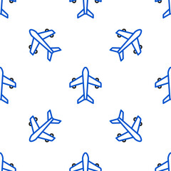 Poster - Line Plane icon isolated seamless pattern on white background. Flying airplane. Airliner insurance. Security, safety, protection, protect concept. Colorful outline concept. Vector