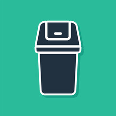 Poster - Blue Trash can icon isolated on green background. Garbage bin sign. Recycle basket icon. Office trash icon. Vector