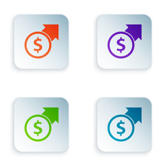 Fototapete - Color Financial growth and dollar coin icon isolated on white background. Increasing revenue. Set colorful icons in square buttons. Vector