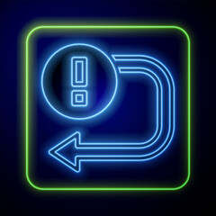 Poster - Glowing neon Arrow icon isolated on blue background. Direction Arrowhead symbol. Navigation pointer sign. Vector