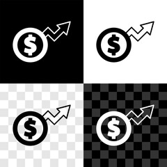 Fototapete - Set Financial growth dollar coin icon isolated on black and white, transparent background. Increasing revenue. Vector