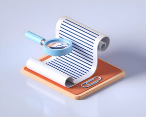 Poster - 3D Render of Document Research Magnifying Glass Paperclip