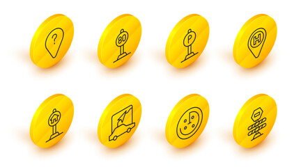 Poster - Set line Road barrier, Radar with targets on monitor, City map navigation, Hotel sign for traffic, Helicopter landing pad, Parking, Speed limit and Unknown route point icon. Vector