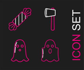 Wall Mural - Set line Ghost, Wooden axe and Candy icon. Vector