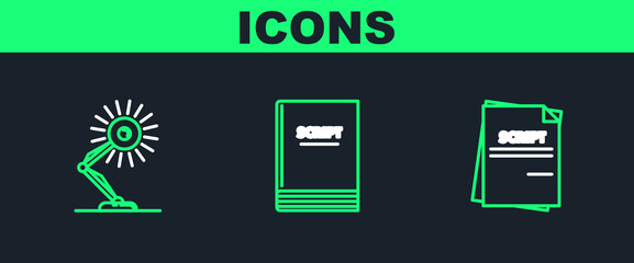 Poster - Set line Scenario, Table lamp and icon. Vector