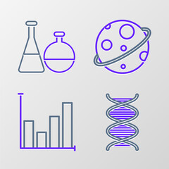 Fototapete - Set line DNA symbol, Pie chart infographic, Planet and Test tube and flask chemical laboratory icon. Vector