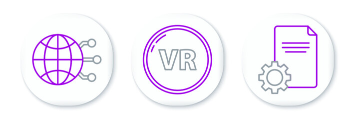 Poster - Set line File document, Global technology or social network and Virtual reality icon. Vector