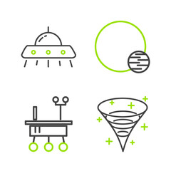 Poster - Set line Black hole, Mars rover, Planet and UFO flying spaceship icon. Vector