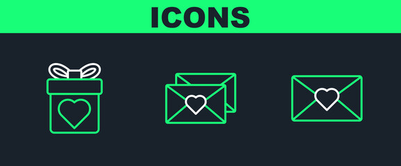 Poster - Set line Envelope with Valentine heart, Gift box and icon. Vector