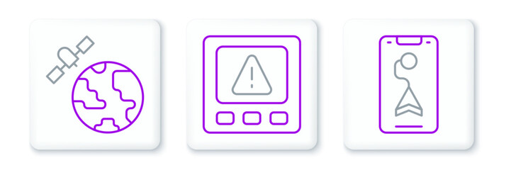 Poster - set line city map navigation, satellites orbiting the planet and gps device error icon. vector