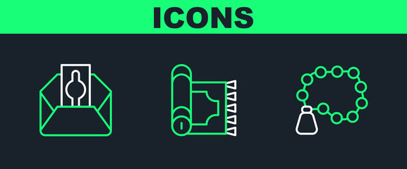 Poster - set line rosary beads religion, donate or pay your zakat and traditional carpet icon. vector