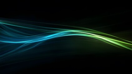 Fototapete -  Black background with blue and green glowing lines, creating an abstract wallpaper design.