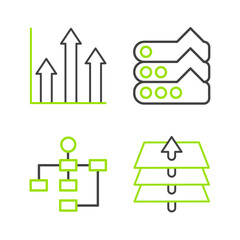 Fototapete - Set line Layers, Hierarchy organogram chart, Graph, chart, diagram and Pie infographic icon. Vector