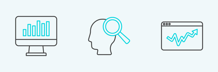 Fototapete - Set line Graph chart infographic, Monitor with and Search people icon. Vector