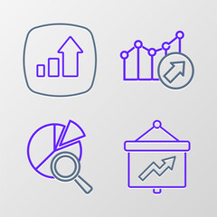 Fototapete - Set line Board with graph, Search data analysis, Financial growth and icon. Vector