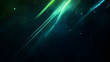 Fototapete -  Black background with blue and green glowing lines, creating an abstract wallpaper design.