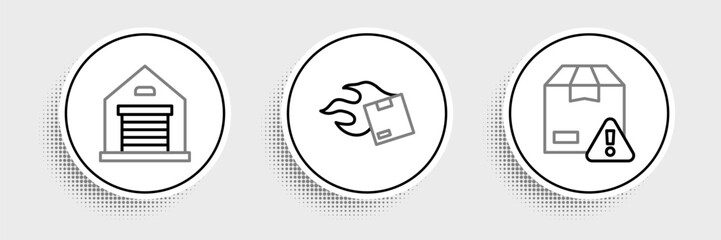 Poster - Set line Delivery security with shield, Warehouse and Carton cardboard box icon. Vector
