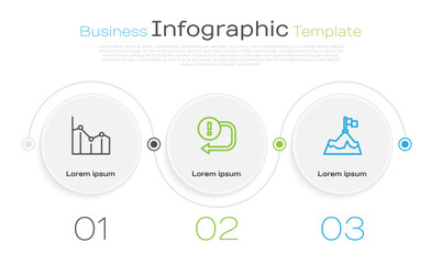 Fototapete - Set line Pie chart infographic, Arrow and Mountains with flag. Business infographic template. Vector