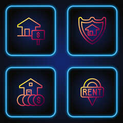 Poster - Set line Location key, House with dollar, and shield. Gradient color icons. Vector