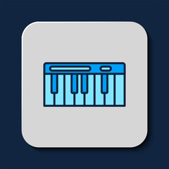 Poster - Filled outline Music synthesizer icon isolated on blue background. Electronic piano. Vector