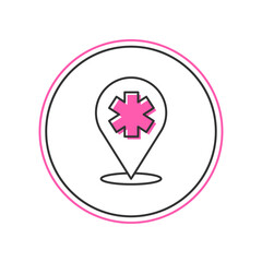 Poster - Filled outline Medical map pointer with cross hospital icon isolated on white background. Vector