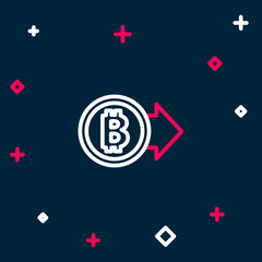 Poster - Line Cryptocurrency coin Bitcoin icon isolated on blue background. Physical bit coin. Blockchain based secure crypto currency. Colorful outline concept. Vector