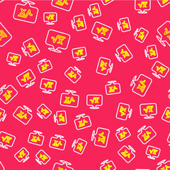 Poster - Line Square root of x glyph icon isolated seamless pattern on red background. Mathematical expression. Vector