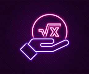Poster - Glowing neon line Square root of x glyph icon isolated on black background. Mathematical expression. Colorful outline concept. Vector
