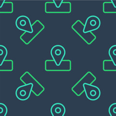 Poster - Line Location for camping or tours and travels icon isolated seamless pattern on blue background. Vector