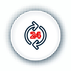 Poster - Line Telephone 24 hours support icon isolated on white background. All-day customer support call-center. Full time call services. Colorful outline concept. Vector