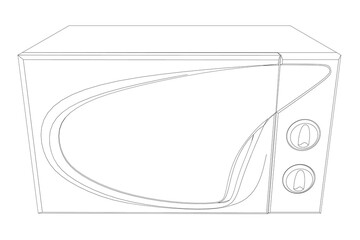 Poster - A microwave oven with a curved handle and two buttons. The microwave is white and black