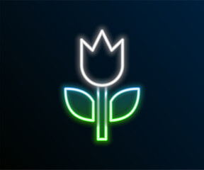 Poster - Glowing neon line Photo mode macro icon isolated on black background. Colorful outline concept. Vector