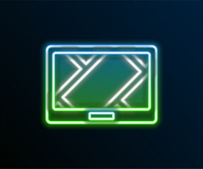 Poster - Glowing neon line Gps device with map icon isolated on black background. Colorful outline concept. Vector