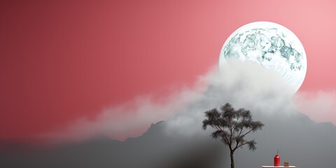 Wall Mural - winter landscape with moon