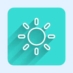 Poster - White line Sun icon isolated with long shadow background. Green square button. Vector