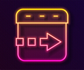 Poster - Glowing neon line Time flies on the clock icon isolated on black background. Vector