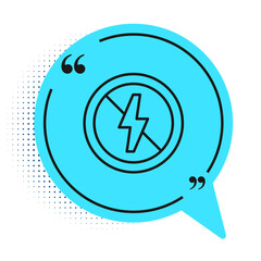 Poster - Black line No lightning icon isolated on white background. No electricity. Blue speech bubble symbol. Vector