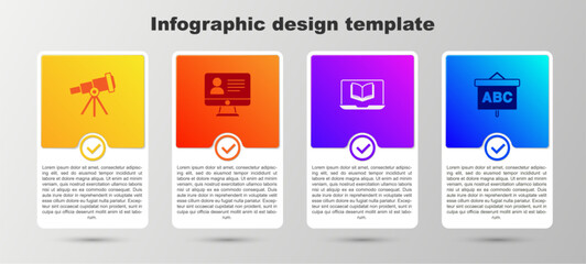 Poster - Set Telescope, Online class, and Chalkboard. Business infographic template. Vector