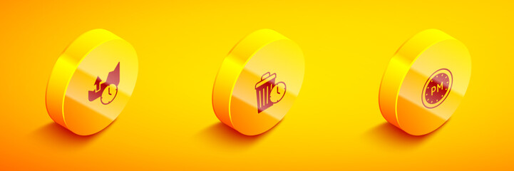 Poster - Set Isometric Stocks market growth graphs, Waste of time and Day icon. Vector