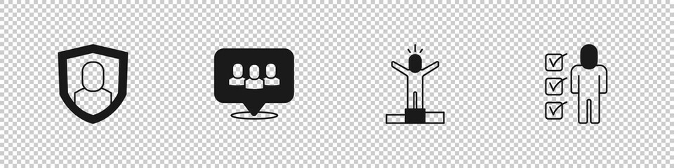 Poster - Set User protection, Project team base, Productive human and Resume icon. Vector
