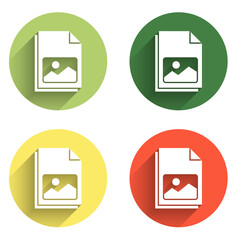 Poster - Set Picture landscape icon isolated with long shadow background. Color circle button. Vector