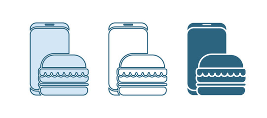 Poster - Blue Online ordering and fast food delivery icon isolated on white background. Burger sign. Vector