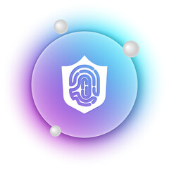 Poster - White Protection shield encoded fingerprint icon isolated on white background. ID app icon. Identification sign. Safety finger scan concept. Blue and purple gradient circle background. Vector