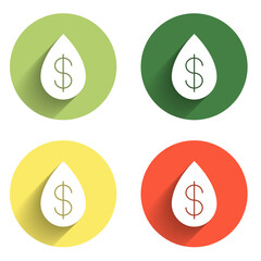 Poster - Set Oil drop with dollar symbol icon isolated with long shadow background. Color circle button. Vector